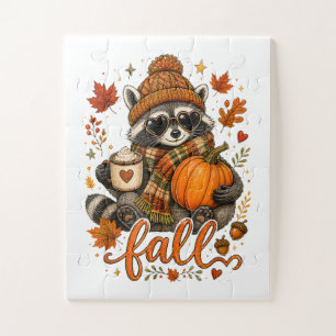 Cute Fall Raccoon Pumpkin Autumn Coffee Jigsaw Puzzle