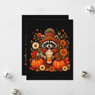 Cute Fall Raccoon Pumpkin Spice Cozy Autumn Holiday Card