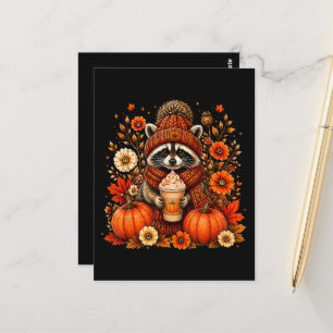 Cute Fall Raccoon Pumpkin Spice Cozy Autumn Postcard
