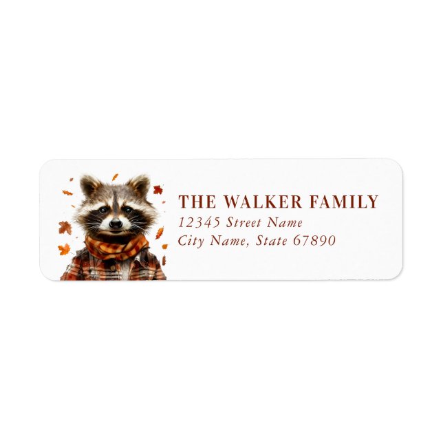 Cute Fall Racoon Return Address Labels (Front)