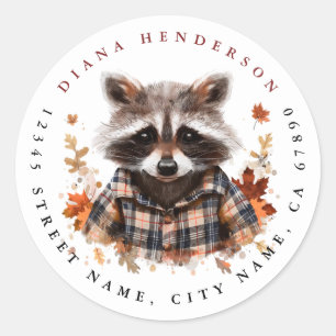 Cute Fall Racoon Round Stickers