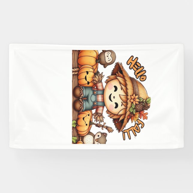 Cute Fall Scarecrow with Pumpkins Oversized T-Shir Banner (Horizontal)
