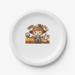 Cute Fall Scarecrow with Pumpkins Oversized T-Shir Paper Plate