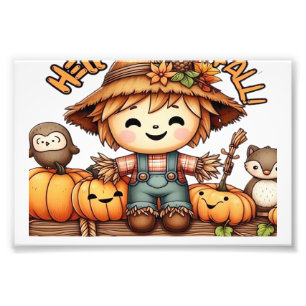 Cute Fall Scarecrow with Pumpkins Oversized T-Shir Photo Print