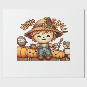 Cute Fall Scarecrow with Pumpkins Oversized T-Shir Wrapping Paper
