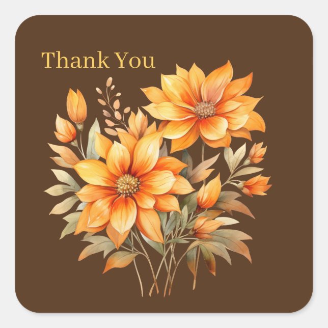 cute Fall Season Flower vendor thank you Square Sticker (Front)