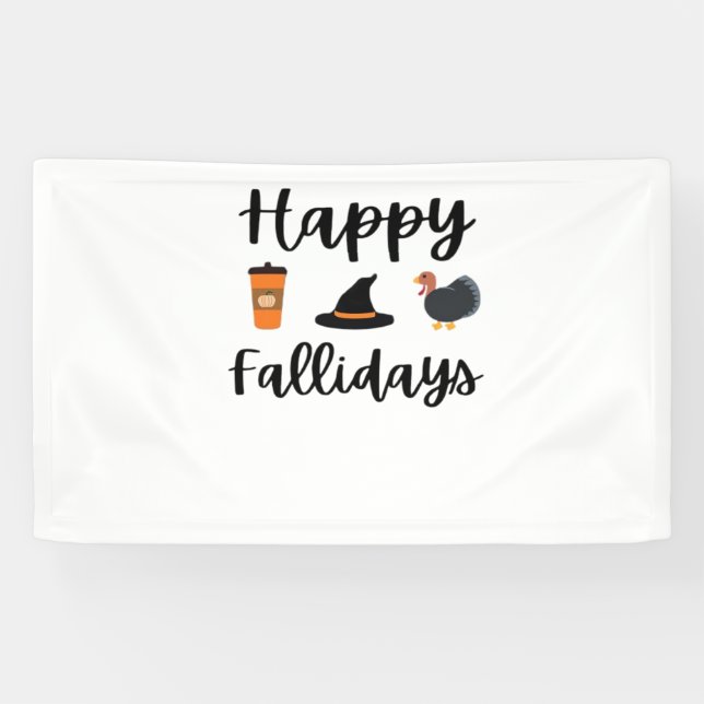 Cute Fall season Happy Fallidays Thanksgiving Hall Banner (Horizontal)