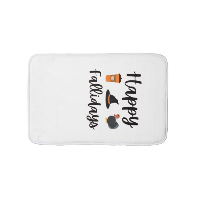 Cute Fall season Happy Fallidays Thanksgiving Hall Bath Mat (Front)