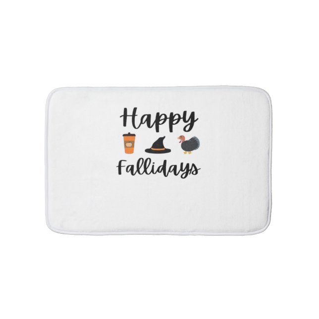 Cute Fall season Happy Fallidays Thanksgiving Hall Bath Mat (Front)
