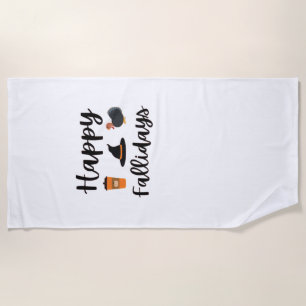 Cute Fall season Happy Fallidays Thanksgiving Hall Beach Towel