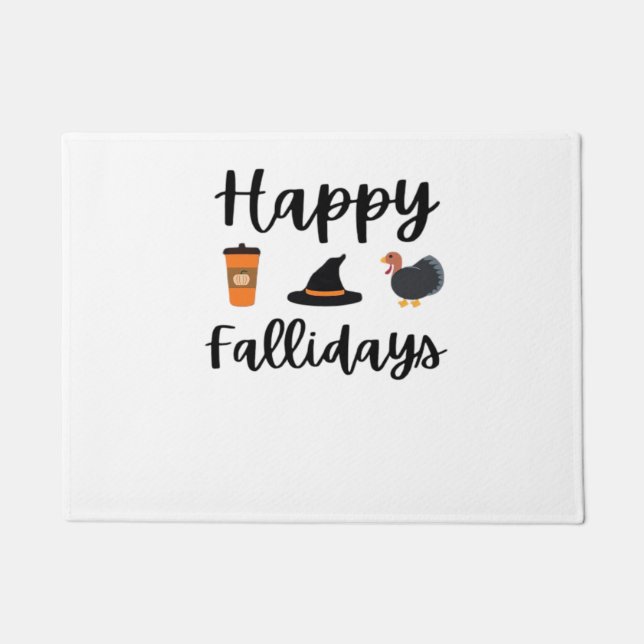 Cute Fall season Happy Fallidays Thanksgiving Hall Doormat (Front)