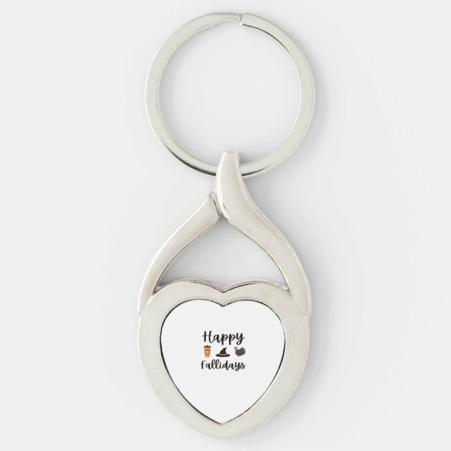 Cute Fall season Happy Fallidays Thanksgiving Hall Keychain (Front)