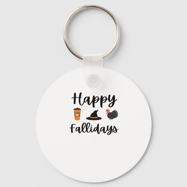 Cute Fall season Happy Fallidays Thanksgiving Hall Keychain (Front)