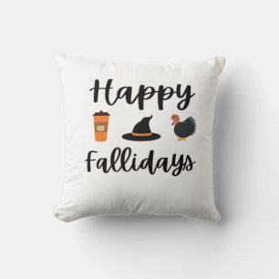 Cute Fall season Happy Fallidays Thanksgiving Hall Throw Pillow