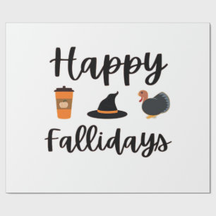 Cute Fall season Happy Fallidays Thanksgiving Hall Wrapping Paper