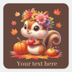 Cute Fall Seasonal add text squirrel  Square Sticker