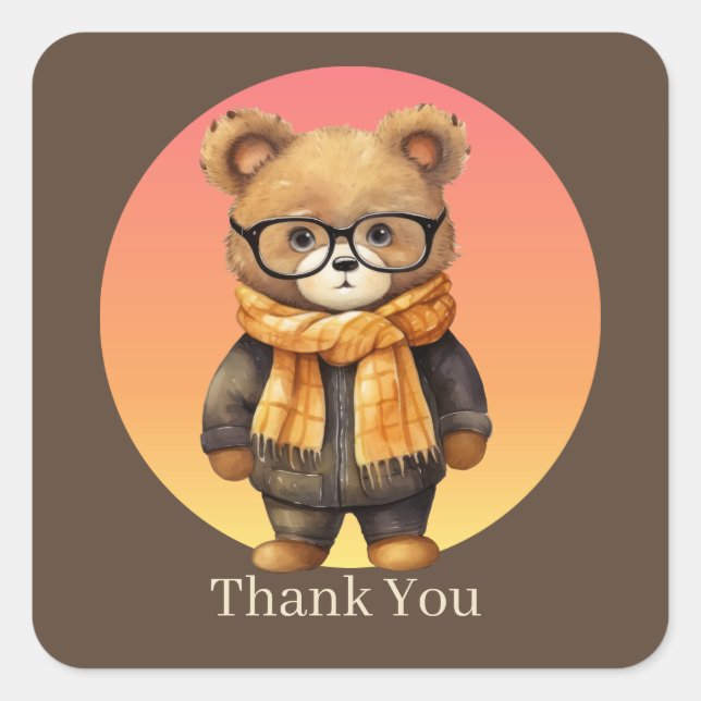 cute Fall Seasonal bear Thank you  Square Sticker (Front)