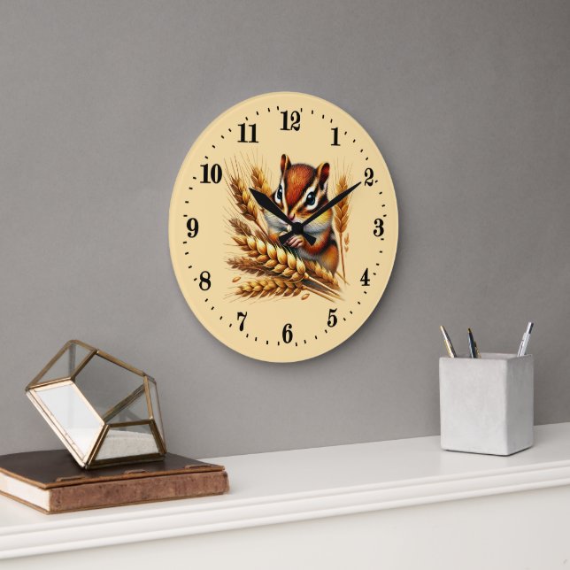 Cute Fall Seasonal chipmunk lovers Large Clock (Office)