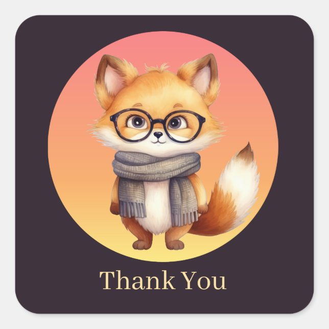 Cute Fall Seasonal fox thank you Square Sticker (Front)