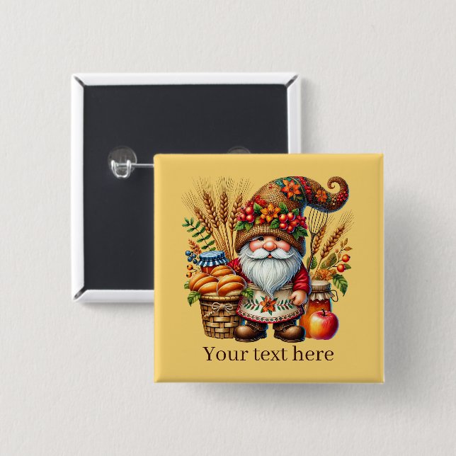 Cute Fall Seasonal gnome party  2 Inch Square Button (Front & Back)
