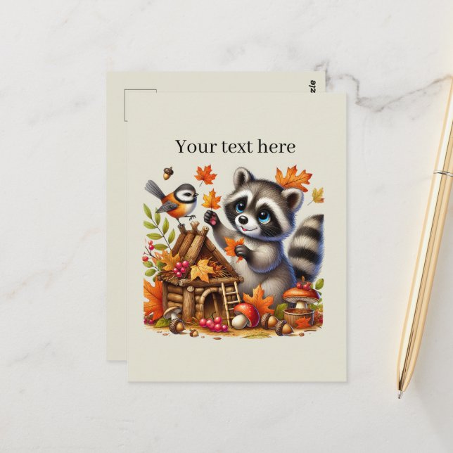 Cute Fall Seasonal racoon  Postcard (Front/Back In Situ)