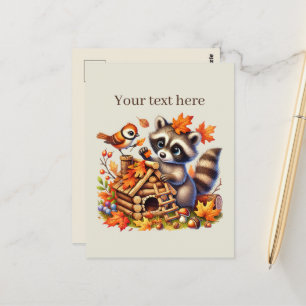 Cute Fall Seasonal racoon  Postcard