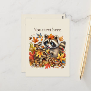 Cute Fall Seasonal racoon  Postcard