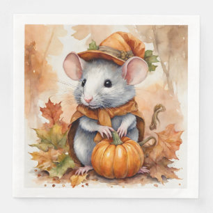Cute Fall Seasonal Rat with Hat and Coat 2 Napkin