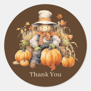 Cute Fall Seasonal scarecrow add text pumpkin Classic Round Sticker