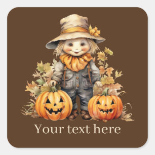 Cute Fall Seasonal scarecrow add text pumpkin Square Sticker