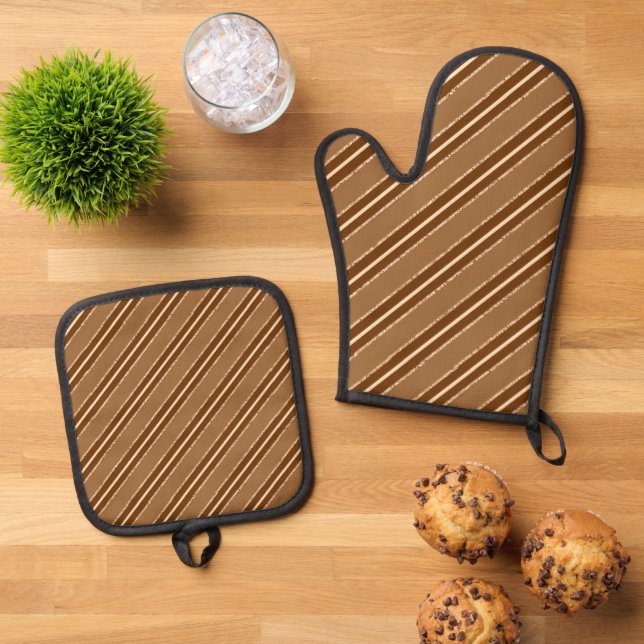 Cute Fall Seasonal stripe pattern  Oven Mitt & Pot Holder Set (Top Down)