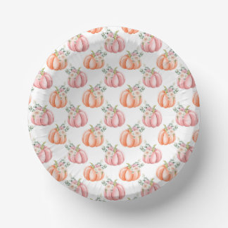 Cute Fall Soft Pink and Orange Floral Pumpkin Paper Plate