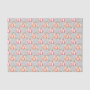 Cute Fall Soft Pink and Orange Grey Floral Pumpkin Tissue Paper