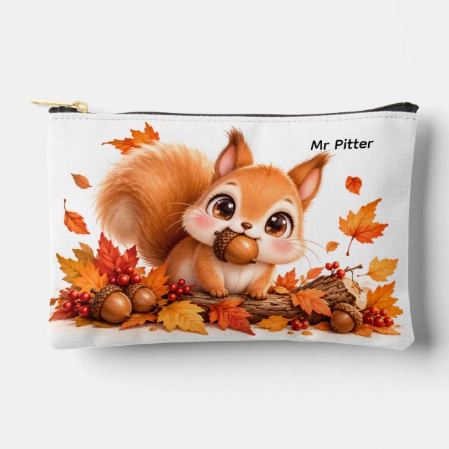 Cute Fall Squirrel Makeup Bag Editable (Front)