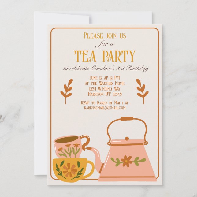 Cute Fall Tea Party Birthday Invitation (Front)