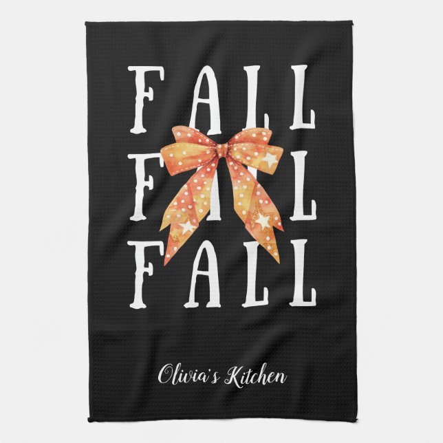 Cute Fall Themed Custom Black Personalized Kitchen Towel (Vertical)