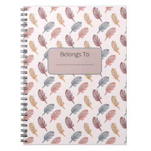 Cute Fall Themed Modern Pastel Feathers Pattern Notebook