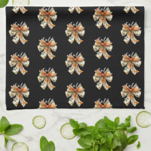 Cute Fall Themed Pattern Simple Fall Black Kitchen Towel