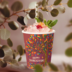 Cute Fall Tree Personalized Thanksgiving Meetup Paper Cups