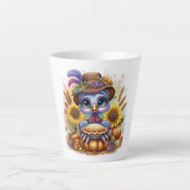 Cute Fall Turkey Latte Mug (Front)