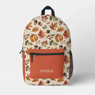 Cute Fall Watercolor Pumpkin Leaves Back to School Printed Backpack