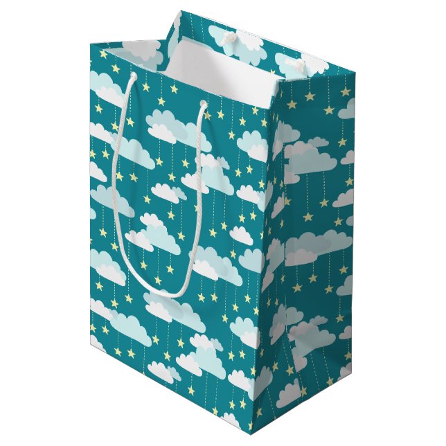 Cute Falling Stars & Clouds Pattern Medium Gift Bag (Front Angled)