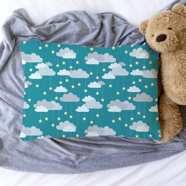 Cute Falling Stars & Clouds Pattern Pillowcase (Cute Falling Stars and Clouds Pillowcase (choose your own background colour))