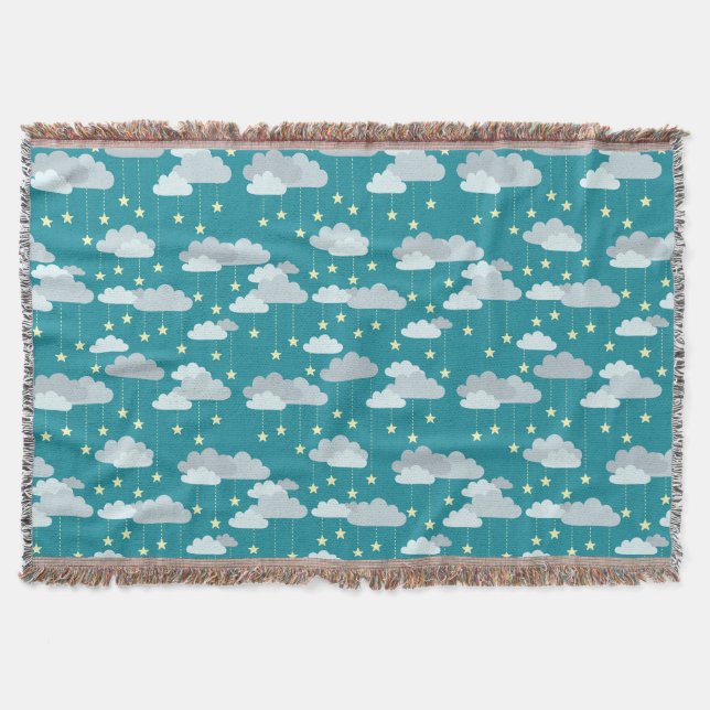 Cute Falling Stars & Clouds Pattern Throw Blanket (Front)