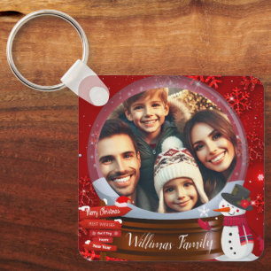 Cute Family Christmas Snow Globe Photo  Keychain