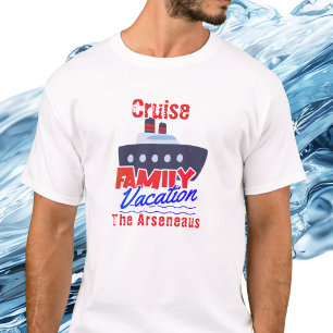Cute Family Cruise Vacation Blue & Red Personalize T-Shirt