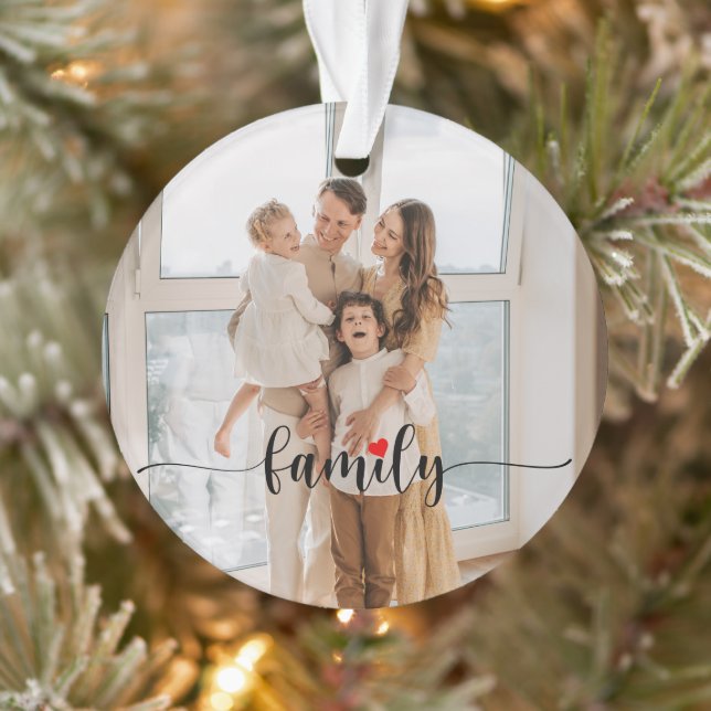 Cute Family Love Black Script Custom Photo  Ornament (Tree)