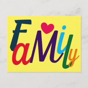 Cute Family Love Colourful Postcard