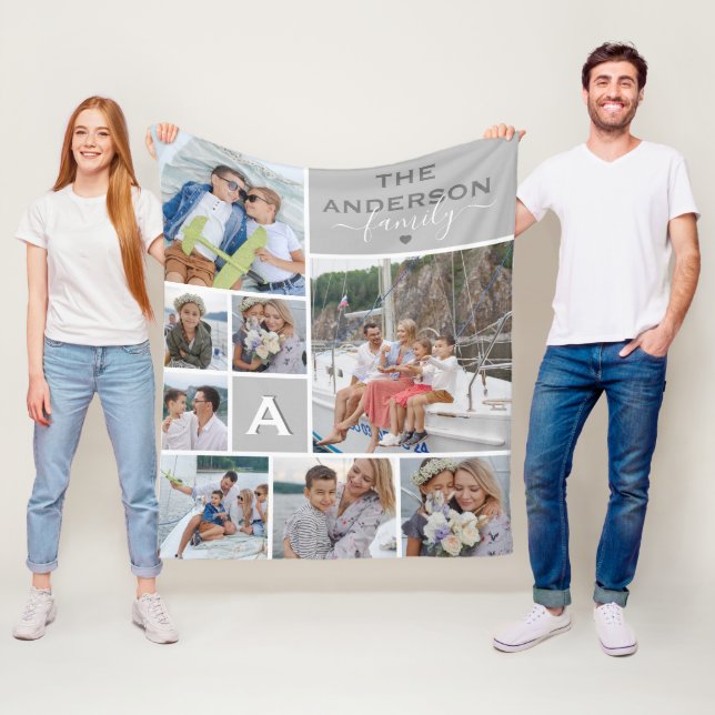 Cute Family Monogram Photo Collage Fleece Blanket (In Situ)