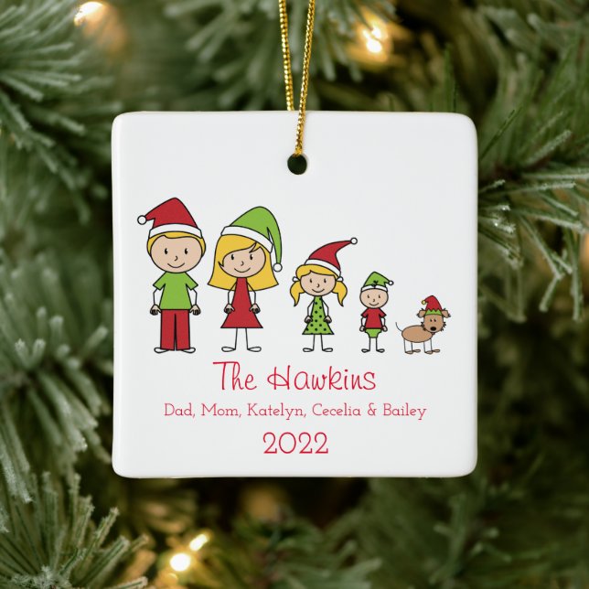 Cute Family Name Personalized Ceramic Ornament (Tree)